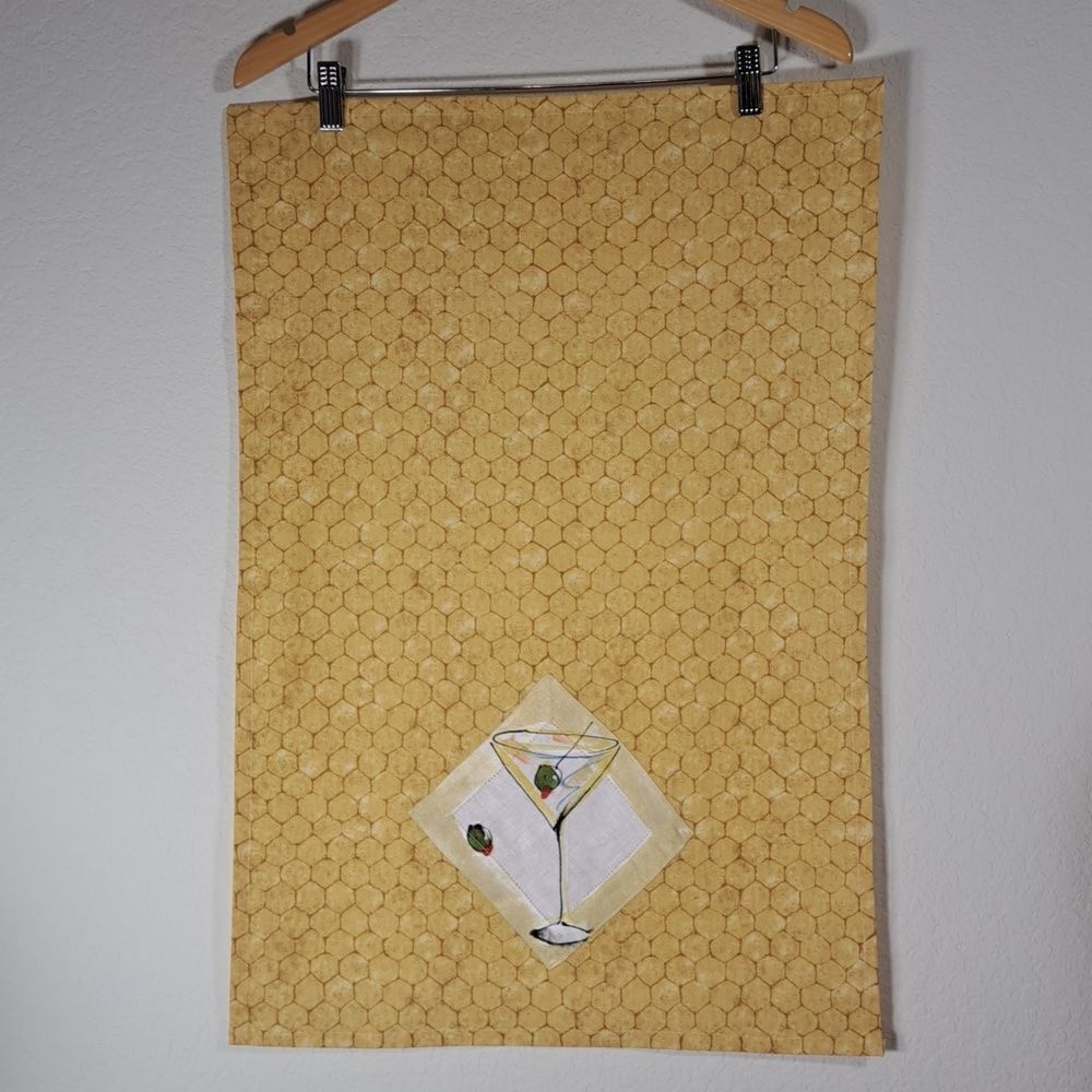 Tea Towel Martini Linen Cocktail Napkin Embellished Wheat Honeycomb Print